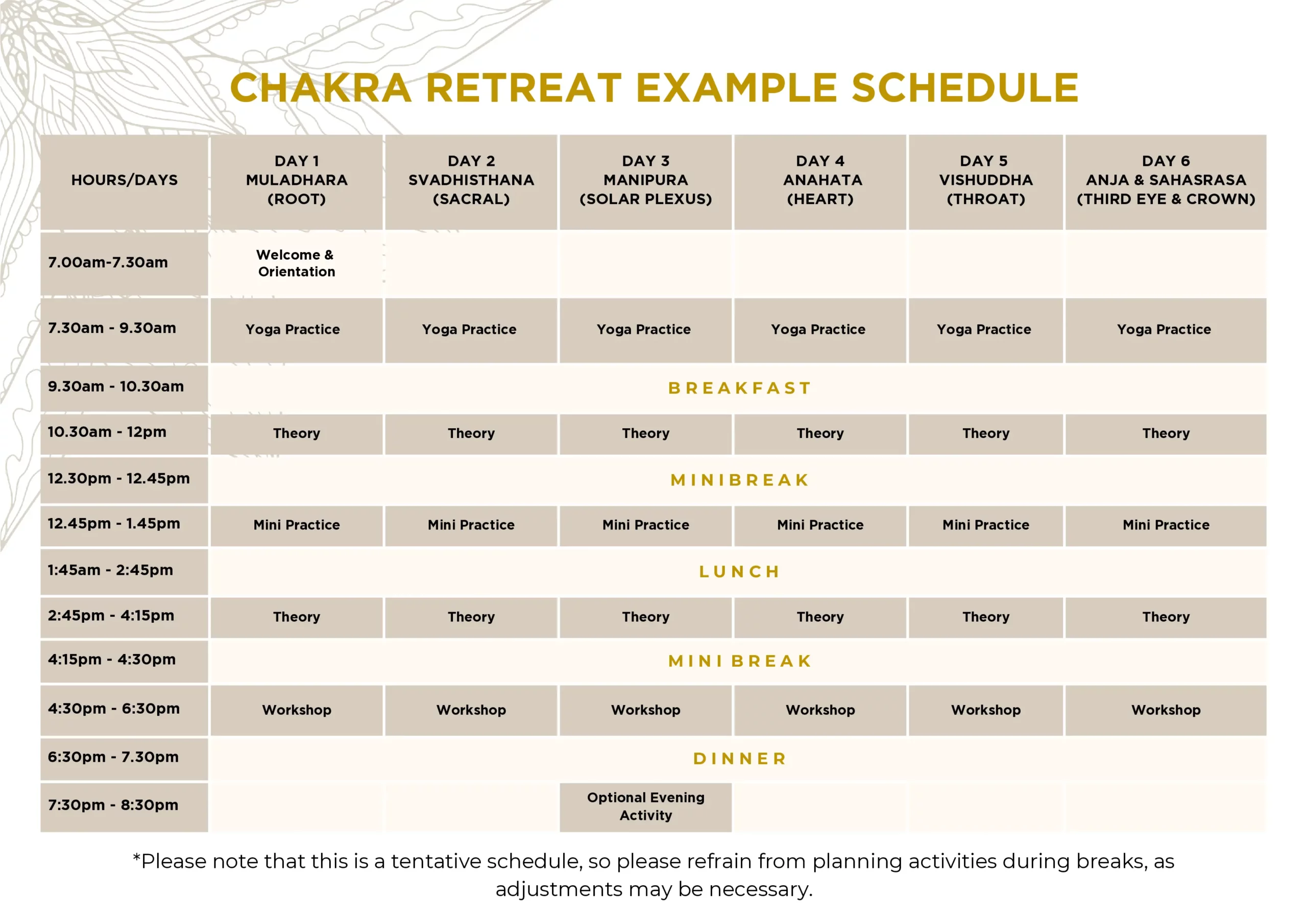 Chakra Retreat UPDATE MARCH 2025
